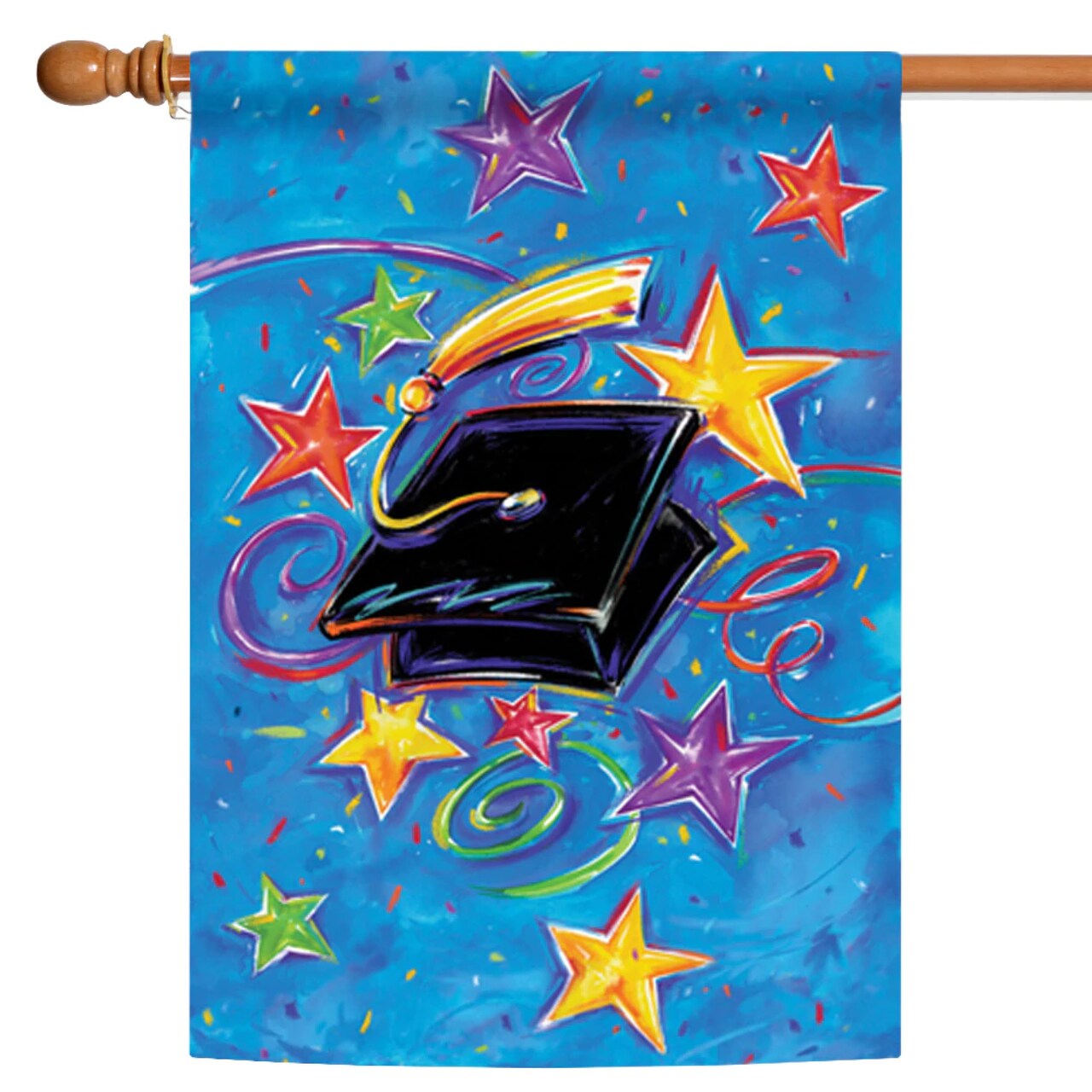 Toland Home Garden Graduation Star Fade Resistant Outdoor House Flag - 40" x 28" - Blue and Black